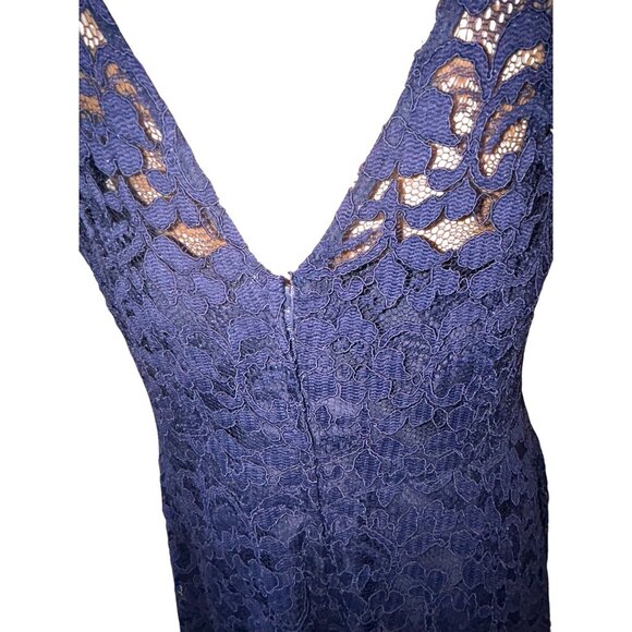 Davids Bridal Womens Short Sleeveless Illusion Lace Dress Size 12 Navy Blue Form - Picture 9 of 10